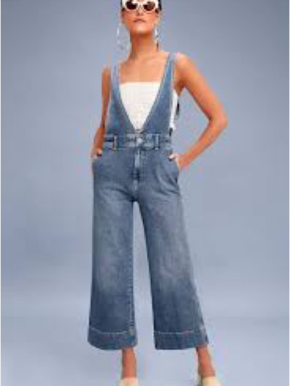 #390- Free People Denim Wide-Leg A-Line Light Wash Overalls